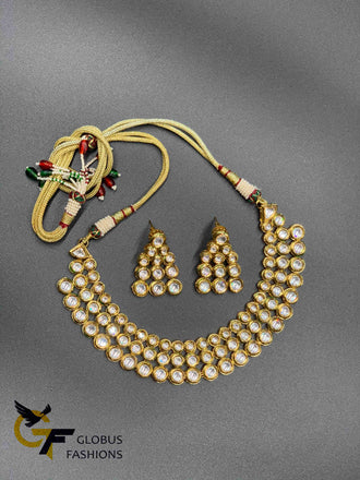 Cute three line kundan stones necklace set