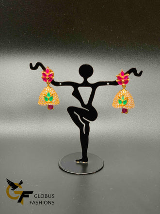 Multicolor stones leaf design medium size jumka earrings