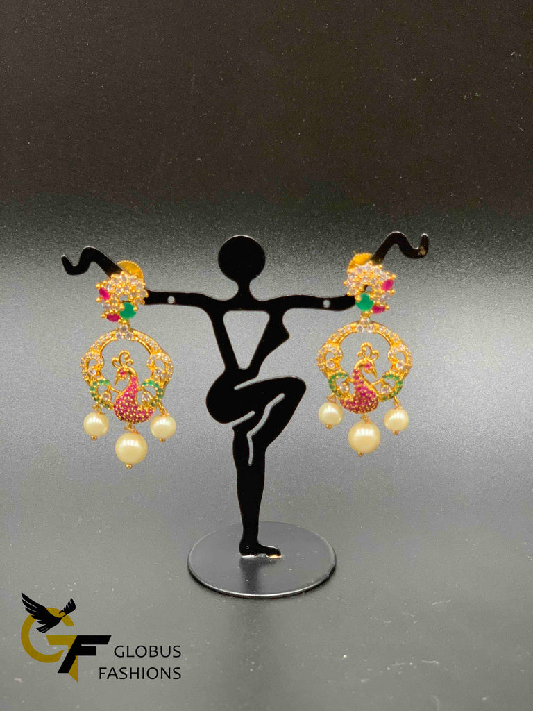 Traditional look multicolor stones peacock design chandbali earrings