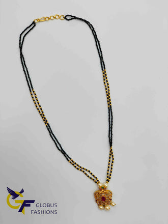 Black diamond beads chain with small multicolor stones pendant