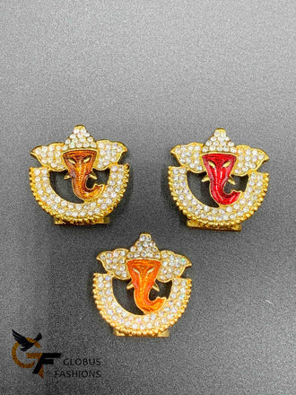 CZ stones and handmade enamel paint small Ganesh car idols