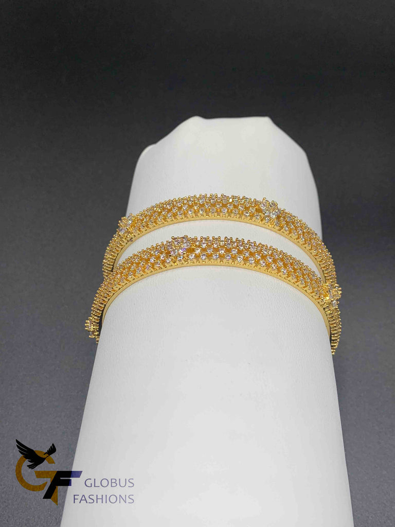 Cz stones bangles with small flower design