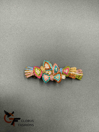 Multicolor color stones bow design big hair clip