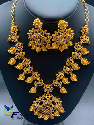 Lakshmi print mango design multicolor stones traditional necklace set