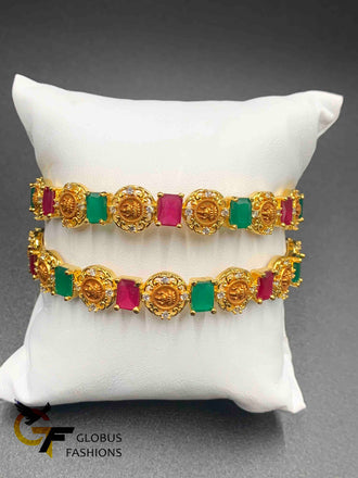 Multicolor stones with Lakshmi print bangles