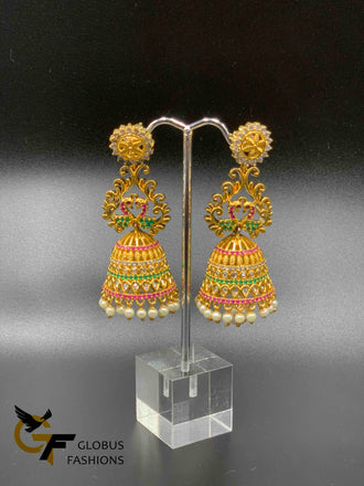 Multicolor stones with pearls big size jumka earrings