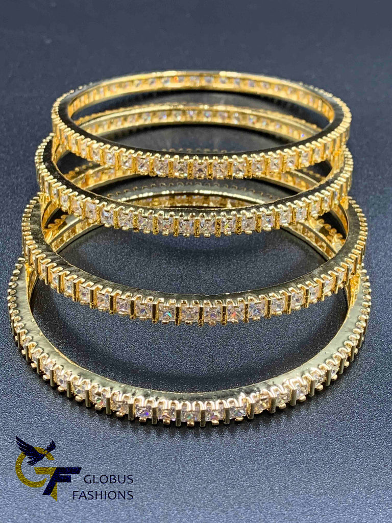 Square shape cz stones set of four bangles