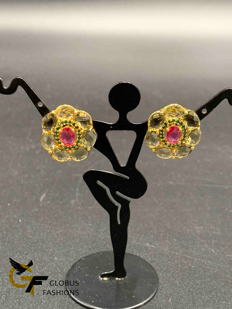 Different color stones round earrings