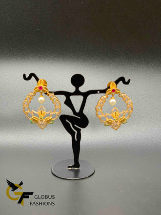 Traditional look flower design cz stones with pearls