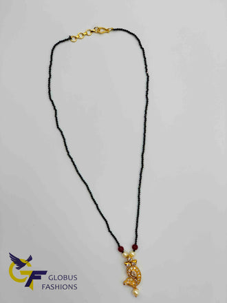 Single line black beads chain with cz stones pendant