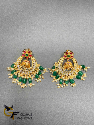 Multicolor Stones with emerald beads Chandbali Earrings