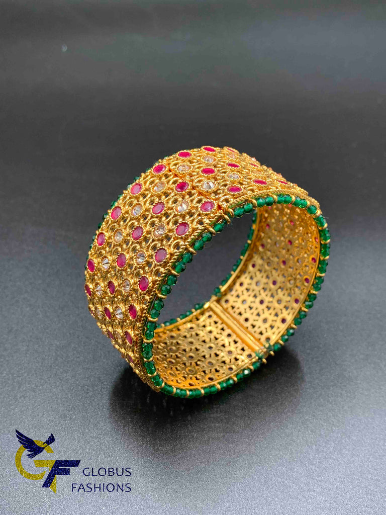 Polki Stones with Emerald & Ruby beads big Kada Bangles