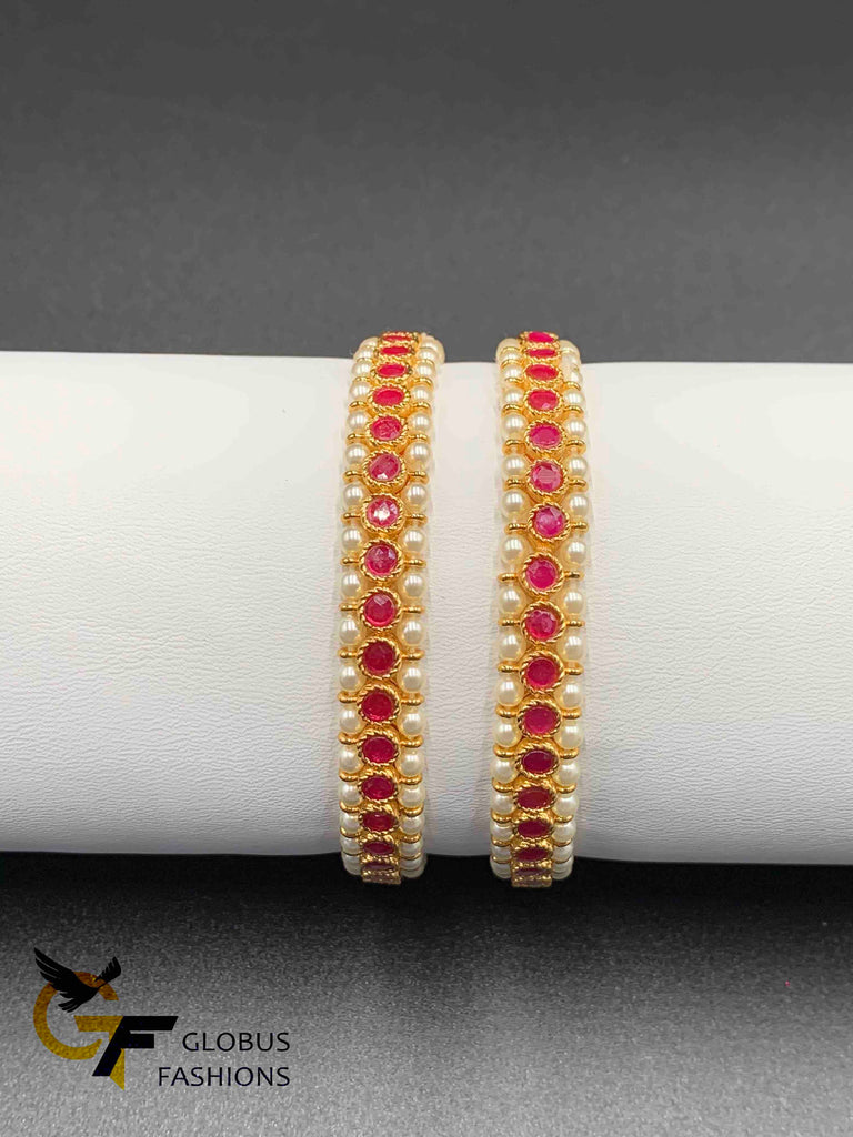Semi Precious Pearls with Ruby & Emerald Stones Bangles