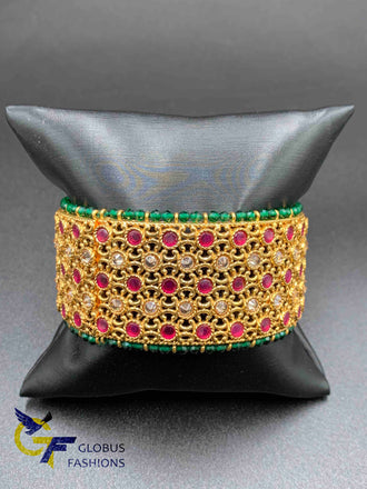 Polki Stones with Emerald & Ruby beads big Kada Bangles