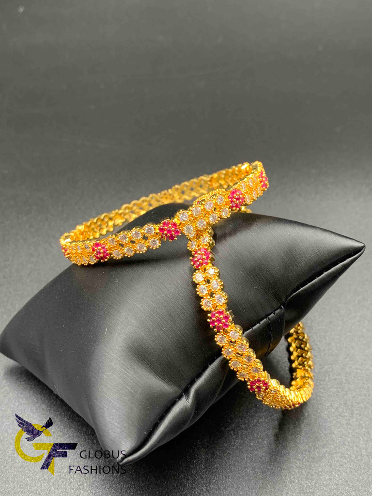 Double line cz stones with ruby  stones set of two bangles