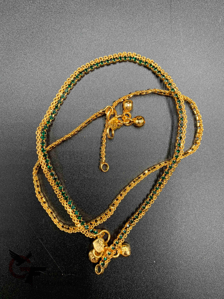 Green color Stones with gold finish anklets