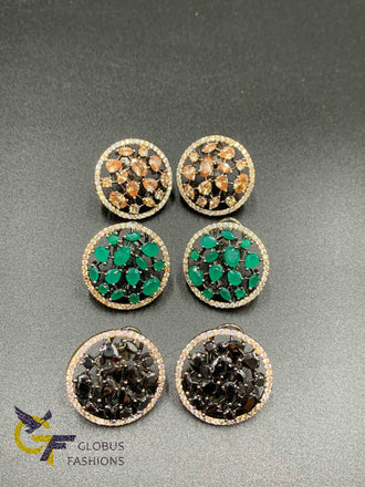 Cute round shaped cz stones with different color stones stud type earrings