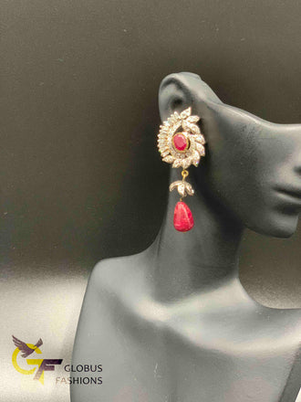 Cz stones with ruby stones oxidized German silver earrings