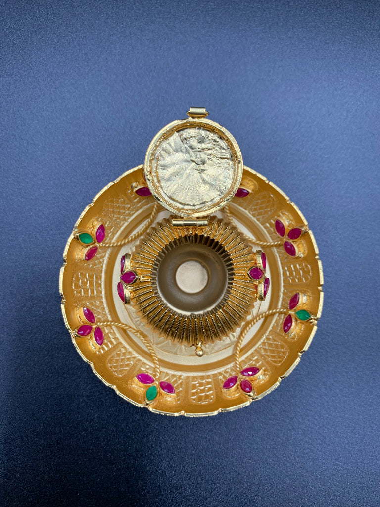 Cute leaf design multicolor stones kumkum and turmeric box