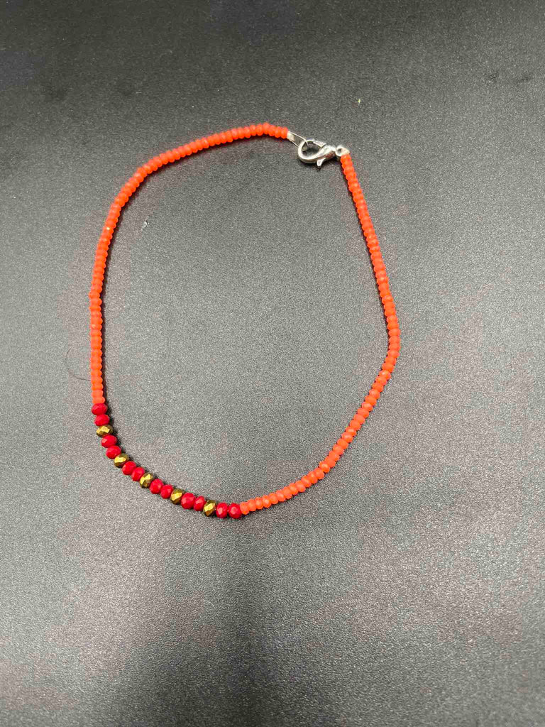 Orange with red Crystal beads single anklet