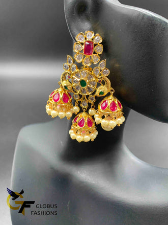 Unique peacock desig with handing Stones Jumka Earrings