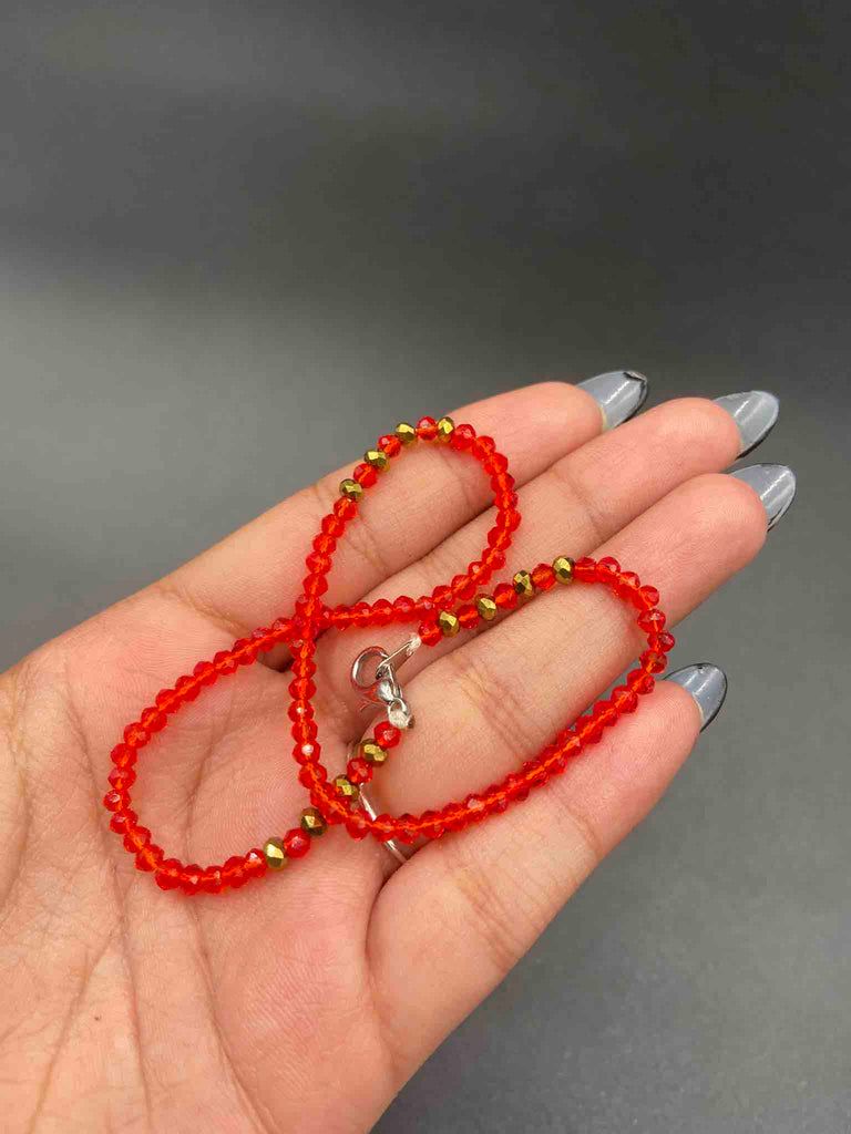Bright orange with gold beads single anklet