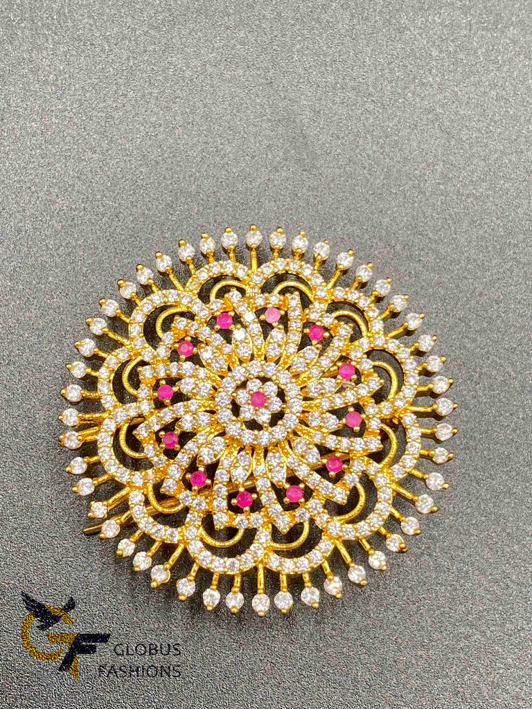 Beautiful CZ stones and rubies round shape big size hair clip
