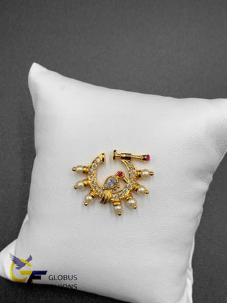 Cz stones and pearls bird design pressing nose ring