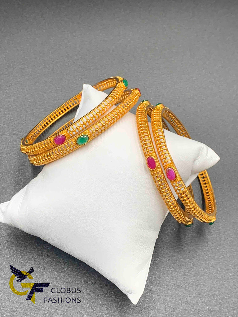 Antique look set of four bangles with multicolor stones