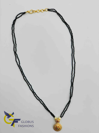 Double line black beads chain with uncut cz stones with multicolor stones pendant