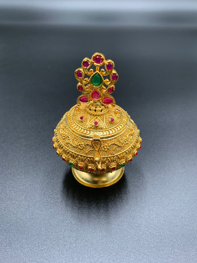 Multicolor stones flower design kumkum and turmeric box