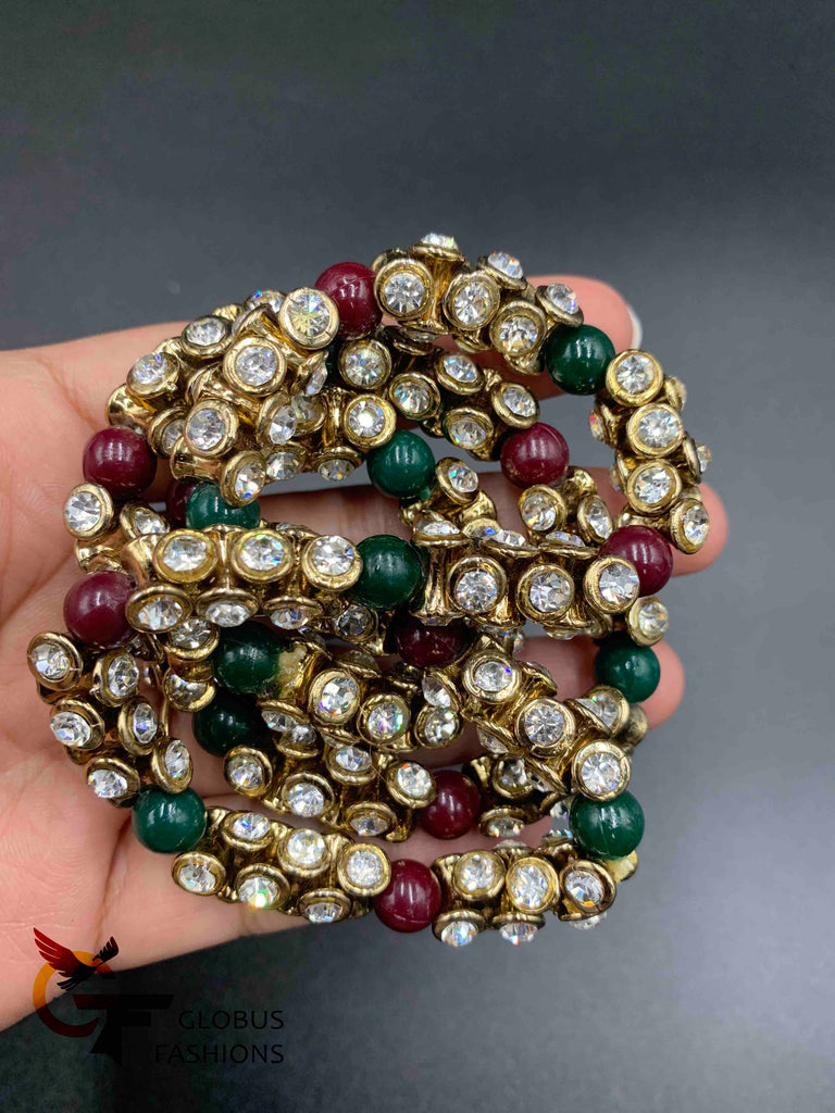 Multicolor beads with cz stones bead elastic anklets
