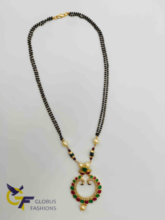 Beautiful traditional multicolor stones with uncut cz stones black beads chain