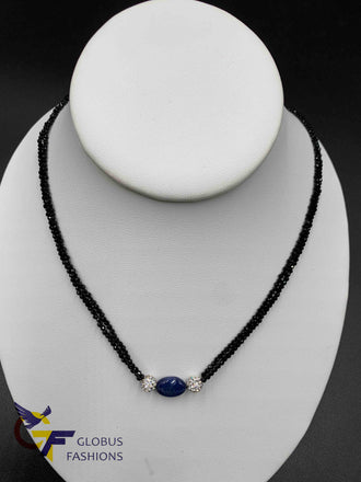 Double line black Diamond beads chain with silver and blue stones