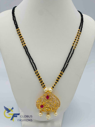 Elegant peacock design pendant with black diamond beads chain