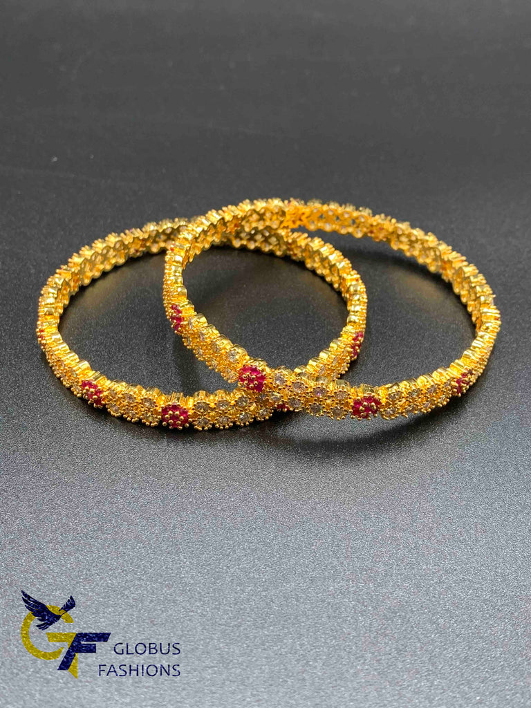 Double line cz stones with ruby  stones set of two bangles