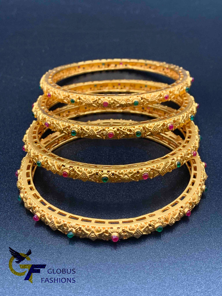 Antique look bangles with multicolor stones set of four bangles