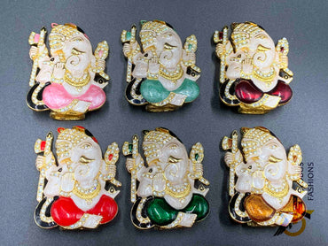 White with maroon handmade enamel paint Ganesh idol