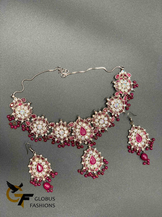 Traditional look cz stones with ruby stones Victorian jewelry necklace set