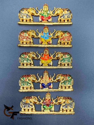 Elegant enamel paint Ganesh with elephants