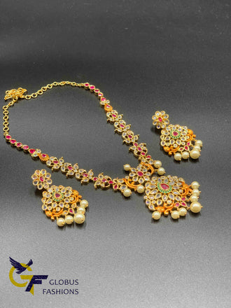 Uncut ca stones with multicolor stones necklace set