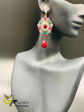 Multicolor stones and cz stones German silver earrings