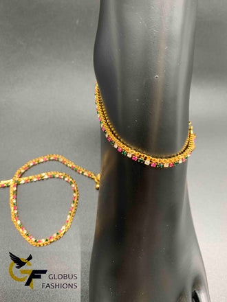 Multicolor Stones gold anklets