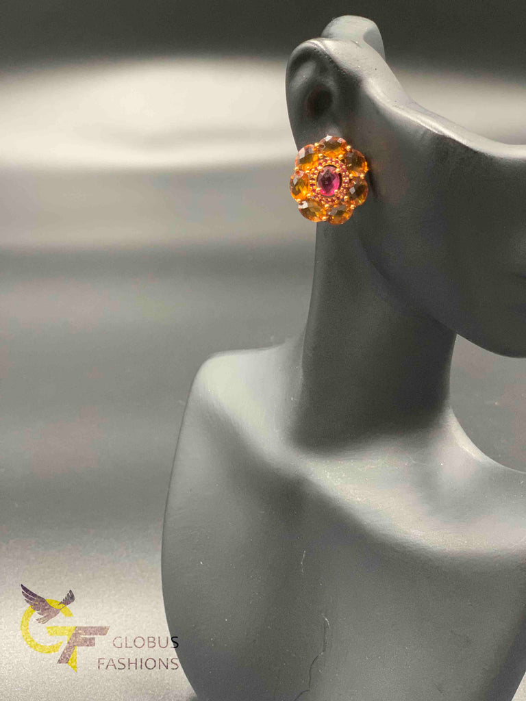 Different color stones round earrings