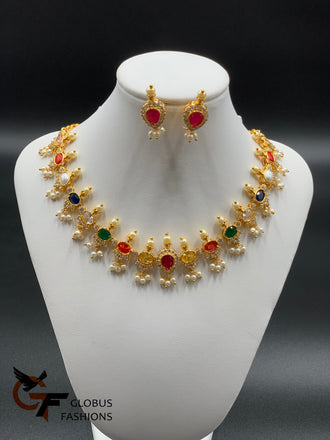 Navarathna stones with pearls necklace set