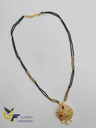 Elegant peacock design pendant with black diamond beads chain
