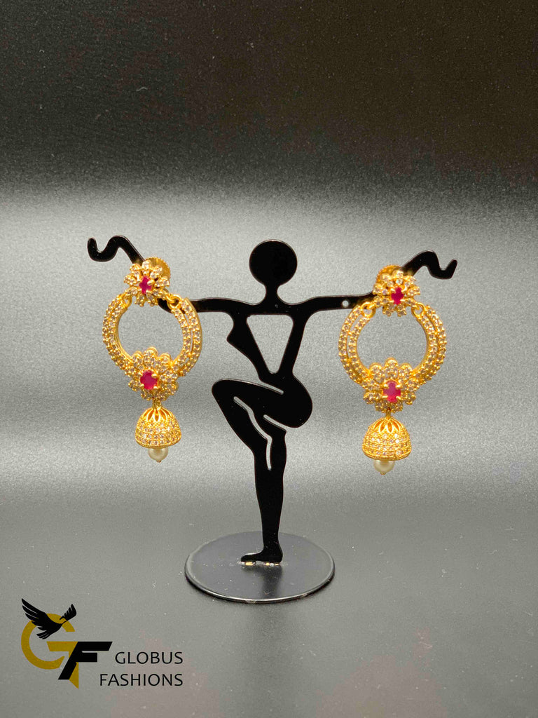 Cz stones and ruby stones chandbali jumka earrings