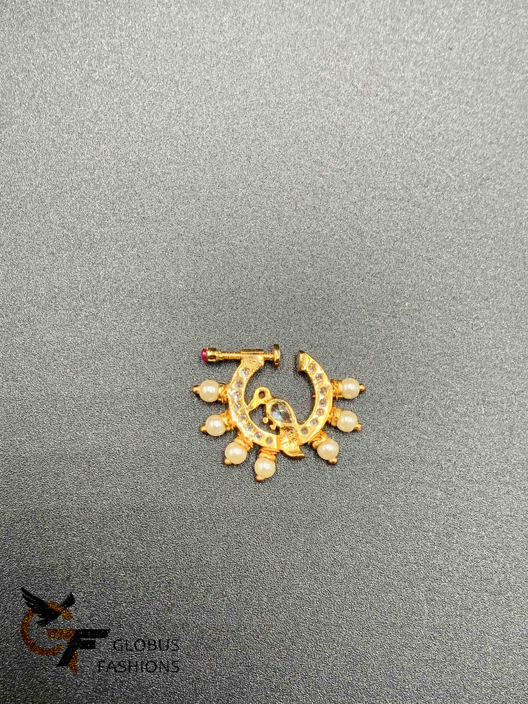 Cz stones and pearls bird design pressing nose ring