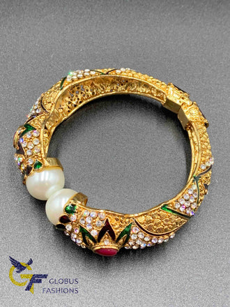 Traditional look Pearls with multicolor Stones big Kada bangle