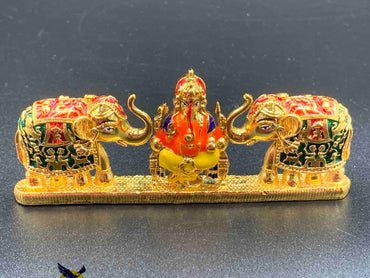 Elegant enamel paint Ganesh with elephants